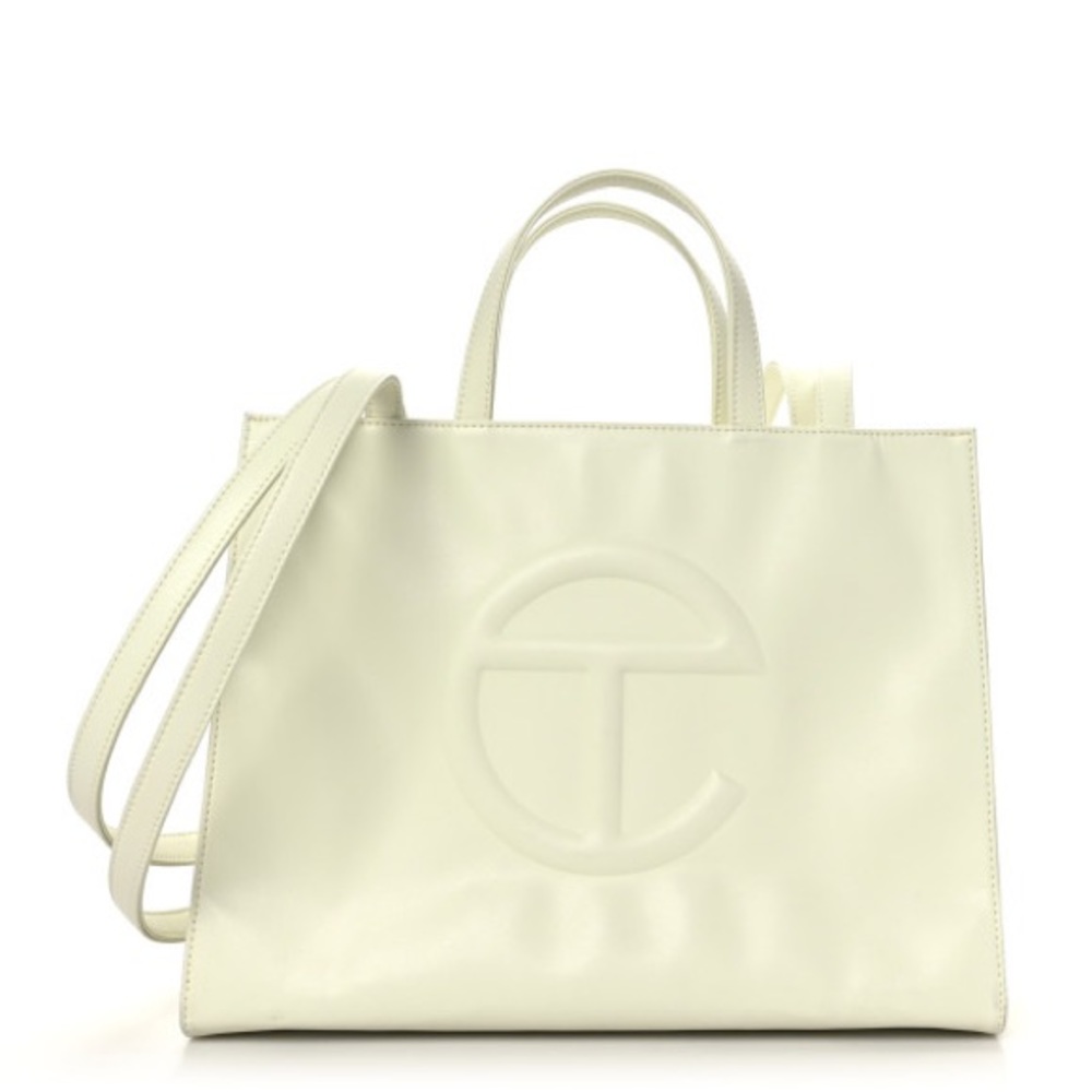 TELFAR Vegan Leather Medium Shopping Bag Glue Shoulder Strap White Ivory